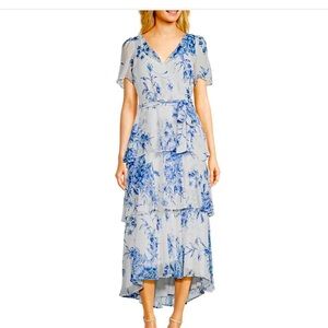 Calvin Klein Blue and White Floral Tiered dress